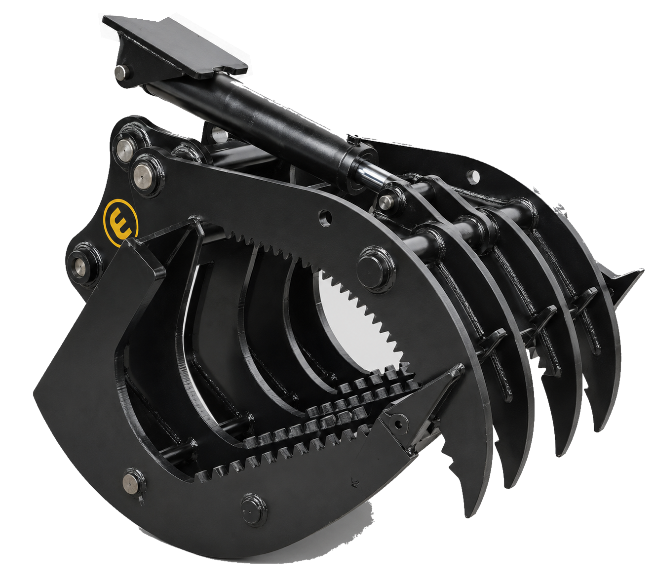 3D model of Excavator Grapple Rake in black paint
