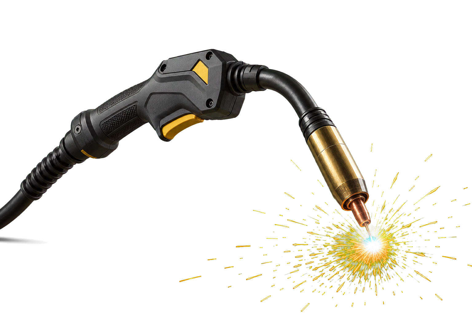 3D welding gun producing sparks